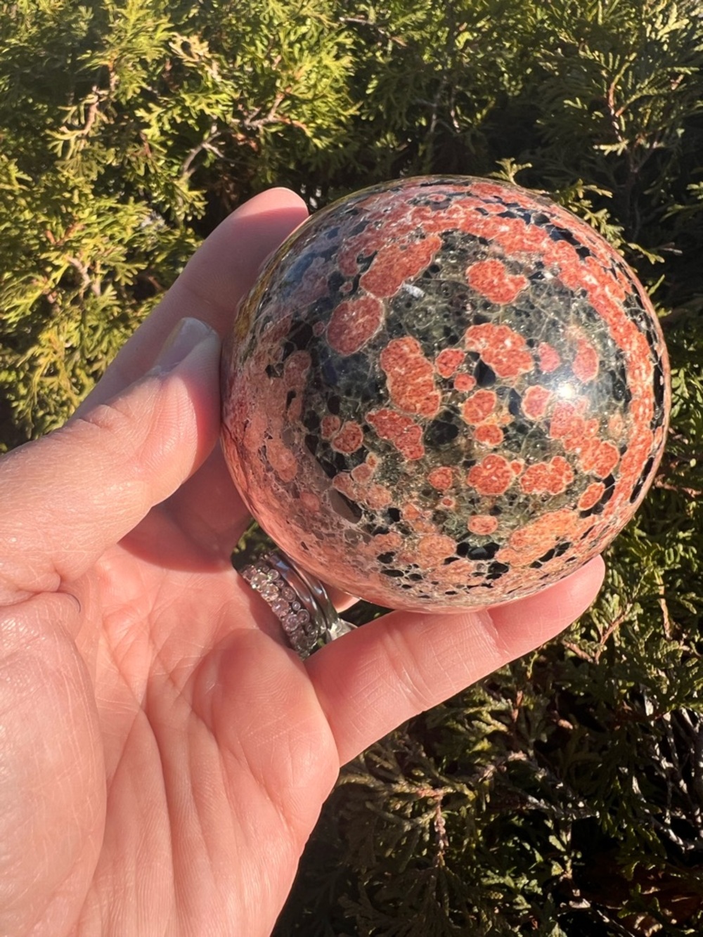 Red (4) snowflake obsidian Sphere | crystal